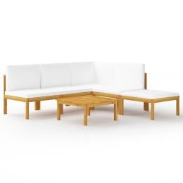 6pc Solid Acacia Wood Garden Lounge Set With Cushions Cream