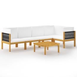 6 Piece Solid Acacia Wood Garden Lounge Set w/ Cushions Cream