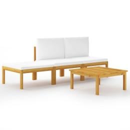 4 Piece Garden Lounge Set With Cushions Cream Solid Acacia Wood