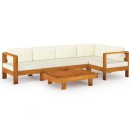 6 Piece Garden Lounge Set With Cream White Cushions Acacia Wood