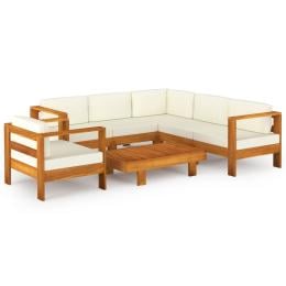 7 Piece Acacia Wood Garden Lounge Set With Cream White Cushions