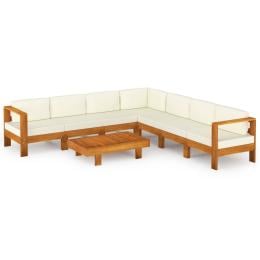 8pc Garden Lounge Set With Cream White Cushions Acacia Wood