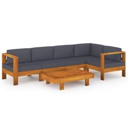 6 Piece Garden Lounge Set With Dark Grey Cushions Acacia Wood