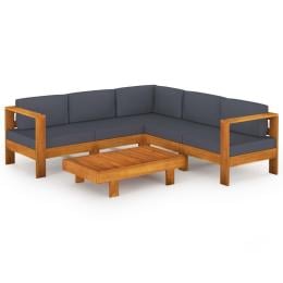 6 Piece Garden Lounge Set w/ Dark Grey Cushions Acacia Wood
