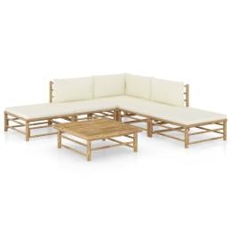 6pc Bamboo Garden Lounge Set With White Cream Cushions