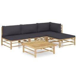 5 Piece Garden Lounge Set With Dark Grey Cushions Bamboo