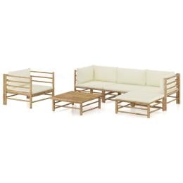6 Piece Garden Lounge Set With Cream White Cushions Bamboo
