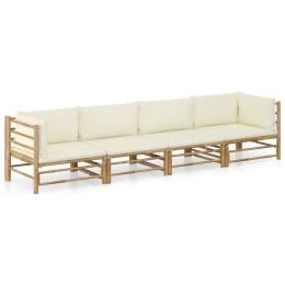 4 Piece Bamboo Garden Lounge Set With Cream White 6 Back Cushions