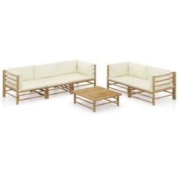 6 Piece Garden Lounge Set w/ Cream White Cushions Bamboo