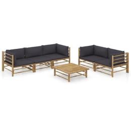 6 Piece Garden Lounge Set w/ Dark Grey Cushions Bamboo