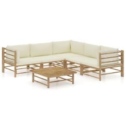 6 Piece Bamboo Garden Lounge Set w/ Cream White Cushions