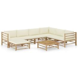 8 Piece Bamboo Garden Lounge Set w/ Cream White Cushions