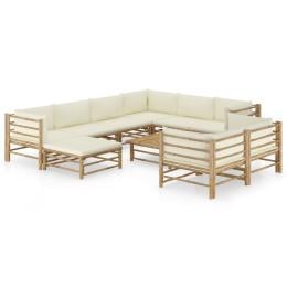 10 Piece Garden Lounge Set With Cream White Cushions Bamboo