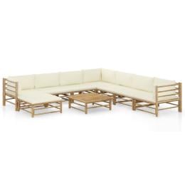 9 Piece Garden Lounge Set With Cream White Cushions Bamboo
