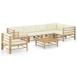 7pc Bamboo Garden Lounge Set w/ Cream White Cushions