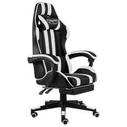 Racing Chair With Footrest Black And White Faux Leather