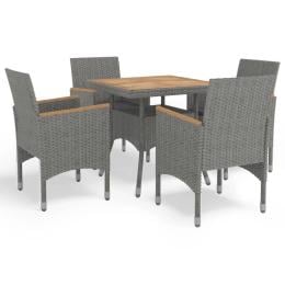 5pc Garden Dining Set Grey Poly Rattan And Acacia Wood