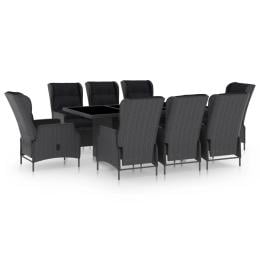 9 Piece Outdoor Dining Set With Cushions Rattan Dark Grey