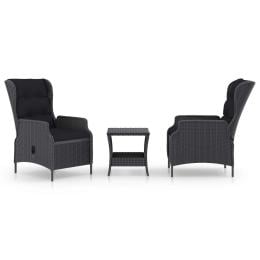 3 Piece Garden Lounge Set With Cushions Rattan Dark Grey