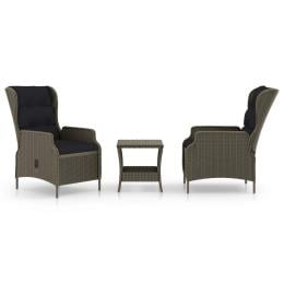 3 Piece Garden Lounge Set With Cushions Rattan Brown