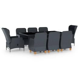 9 Piece Outdoor Dining Set With Cushions Poly Rattan Dark Grey