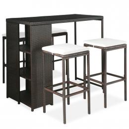 5 Piece Garden Bar Set With Cushions Poly Rattan Brown
