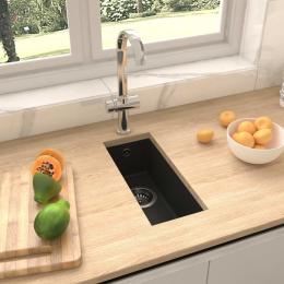 Kitchen Sink With Overflow Hole Black Granite 220 x 460 x 144 mm