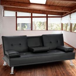 Marseille Faux Leather Home Theatre Sofa Bed with Cup Holders by Sarantino - Black