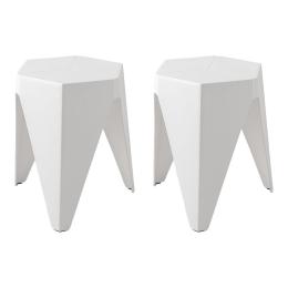Set of 2 Puzzle Stool Plastic Stacking Chair Outdoor Indoor White