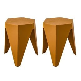 Set of 2 Puzzle Stool Plastic Stacking Chair Outdoor Indoor Yellow