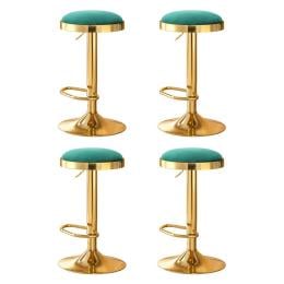 4x Bar Stools Kitchen Dining Chairs Velvet Padded Stool Green