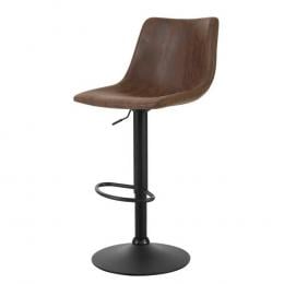 2x Kitchen Bar Stools Gas Lift Bar Stool  Leather Brown Coated Legs
