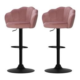 2x Bar Stools Kitchen Swivel Chair Gas Lift Velvet Chairs Pink Nessah