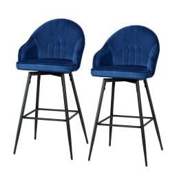 2x Bar Stools Kitchen Dining Chairs Velvet Chair Barstool Blue Mesial