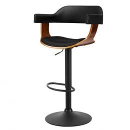 1 x Wooden Bar Stools Kitchen Swivel Gas Lift Bar Stool Leather Black