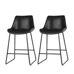 Set of 2 Bar Stools Kitchen Metal Dining Chairs PU Leather Black