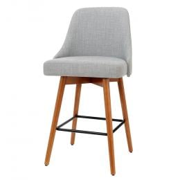 2x Wooden Bar Stools Swivel Bar Stool Kitchen Cafe Fabric Light Grey