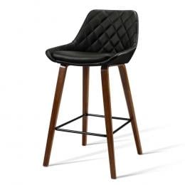 2x Kitchen Bar Wooden  Stool Chairs Bentwood Barstool Leather Black