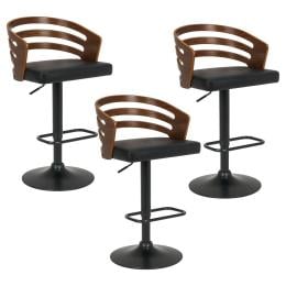 Sarantino Set of 3 Bentwood Walnut Barstool Leather Seat and Metal Base