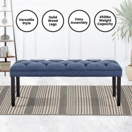 Cate Button-Tufted Upholstered Bench with Tapered Legs by Sarantino - Blue