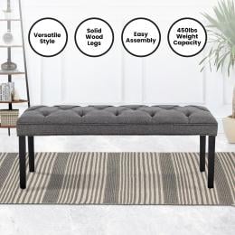 Cate Button-Tufted Upholstered Bench with Tapered Legs by Sarantino - Dark Grey