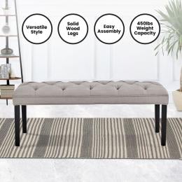 Cate Button-Tufted Upholstered Bench with Tapered Legs by Sarantino - Light Grey