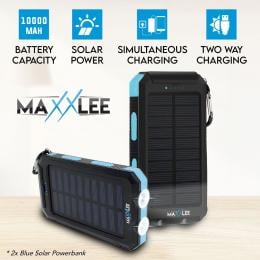 2x Blue 10000mah Solar Power Bank Dual USB Battery Charger
