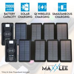 2x 20000mah Solar Panel Power Bank Qi Wireless Battery Charger USB C