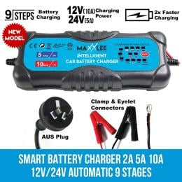 Maxxlee Smart Battery Charger 2a 5a 10a 12v/24v Automatic 9 Stages
