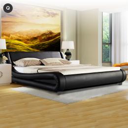 Queen Size Faux Leather Curved Bed Frame - Black