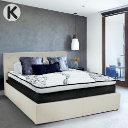 King Fabric Gas Lift Bed Frame with Headboard - Beige