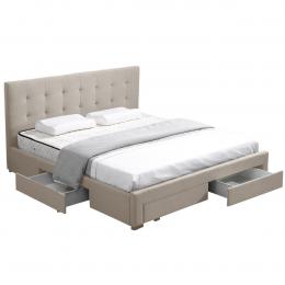 Fabric Upholstered Bed Frame With Drawers Queen Beige