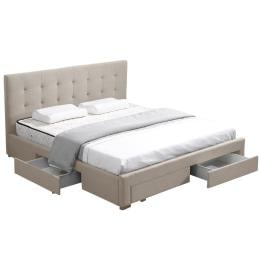 Fabric Upholstered Bed Frame With Drawers King Beige