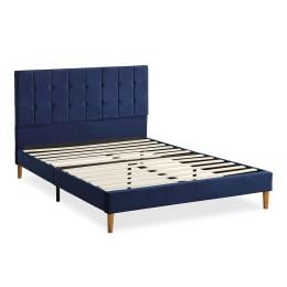 Bed Frame Mattress Base Platform Wooden Velevt Headboard Blue Double